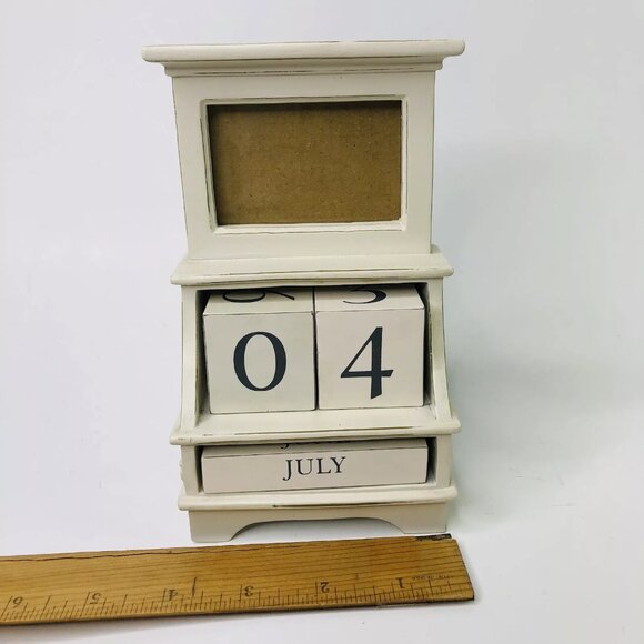 VTG Hallmark Perpetual Calendar with Picture Frame Desk Stand White Wood Blocks - Picture 3 of 9